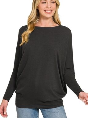 Zenana Hacci Dolman Sleeve Boat Neck Top